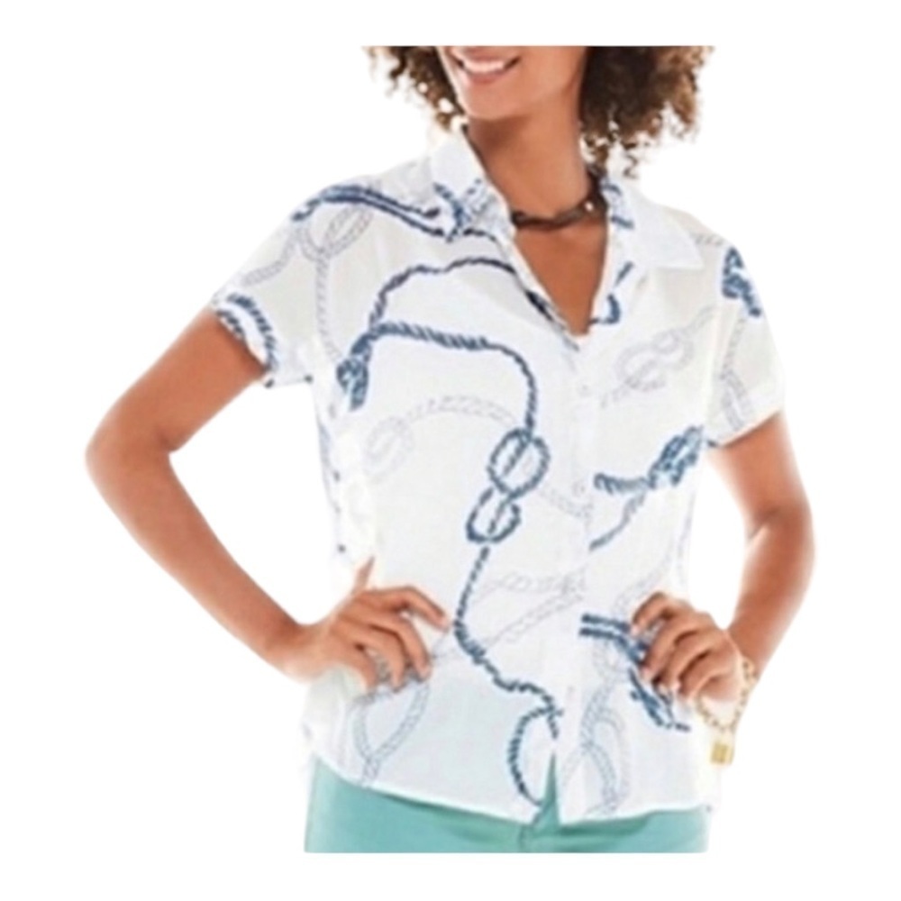 EUC CAbi Boating Sheer Button Down Short Sleeve Blouse 5229 Medium